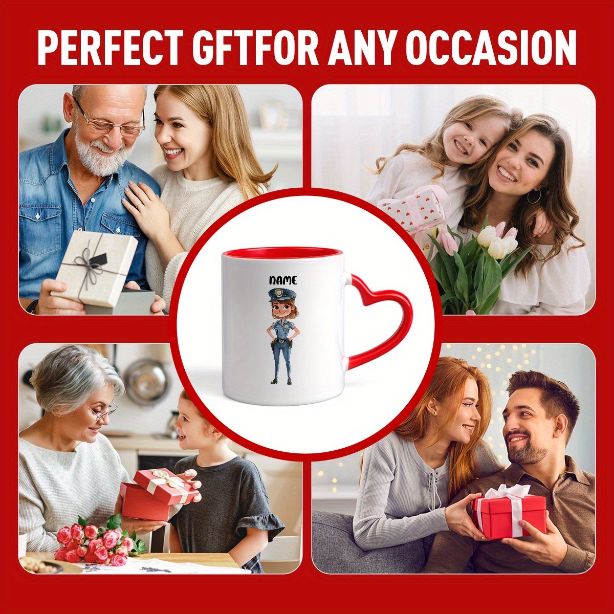 1pc 11oz personalized name custom police officer   ceramic coffee mug featuring smiling female officer uniform badge and hat design ideal for daily use or gifting desk decoration law   appreciation themed parties 8