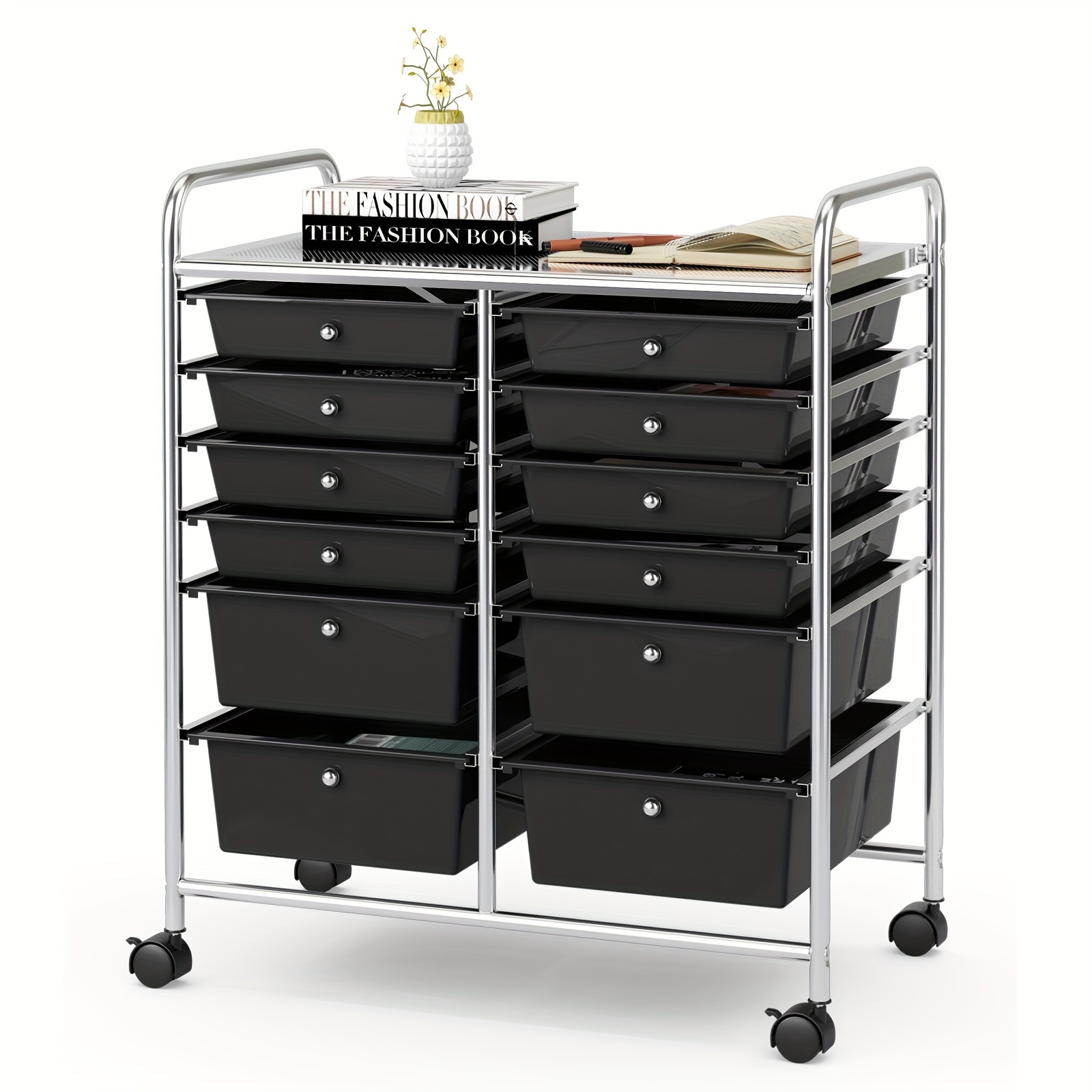 

12 Drawers Rolling Cart Storage Scrapbook Paper Studio Organizer Bins Black