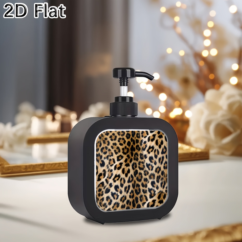 TEMU 1pc [2d Flat] Leopard Print Soap Dispenser, Refillable Pump Liquid Hand Soap Dispenser, Square Shaped Countertop Lotion Dispenser For , Suitable