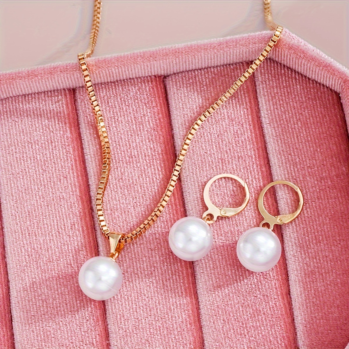TEMU 3pcs Exquisite Round Pearl Earrings And Necklace Jewelry Set - Japanese And Korean Style, Pearl 925 Silver, No Plating, Suitable For Everyday