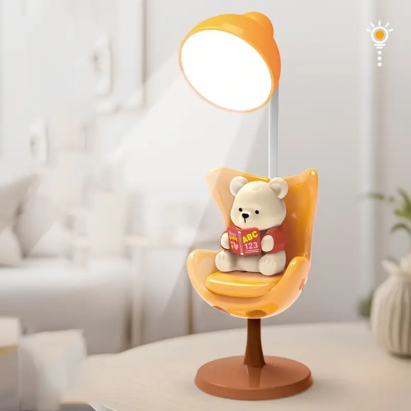 cute cartoon bear desk lamp with adjustable arm usb rechargeable 3 level dimmable eye protection modern for home office study desk lamp for office study lighting design polished Product details 4