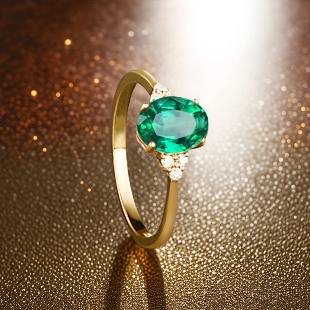 Vintage Green Zirconia Wedding Band Copper Ring