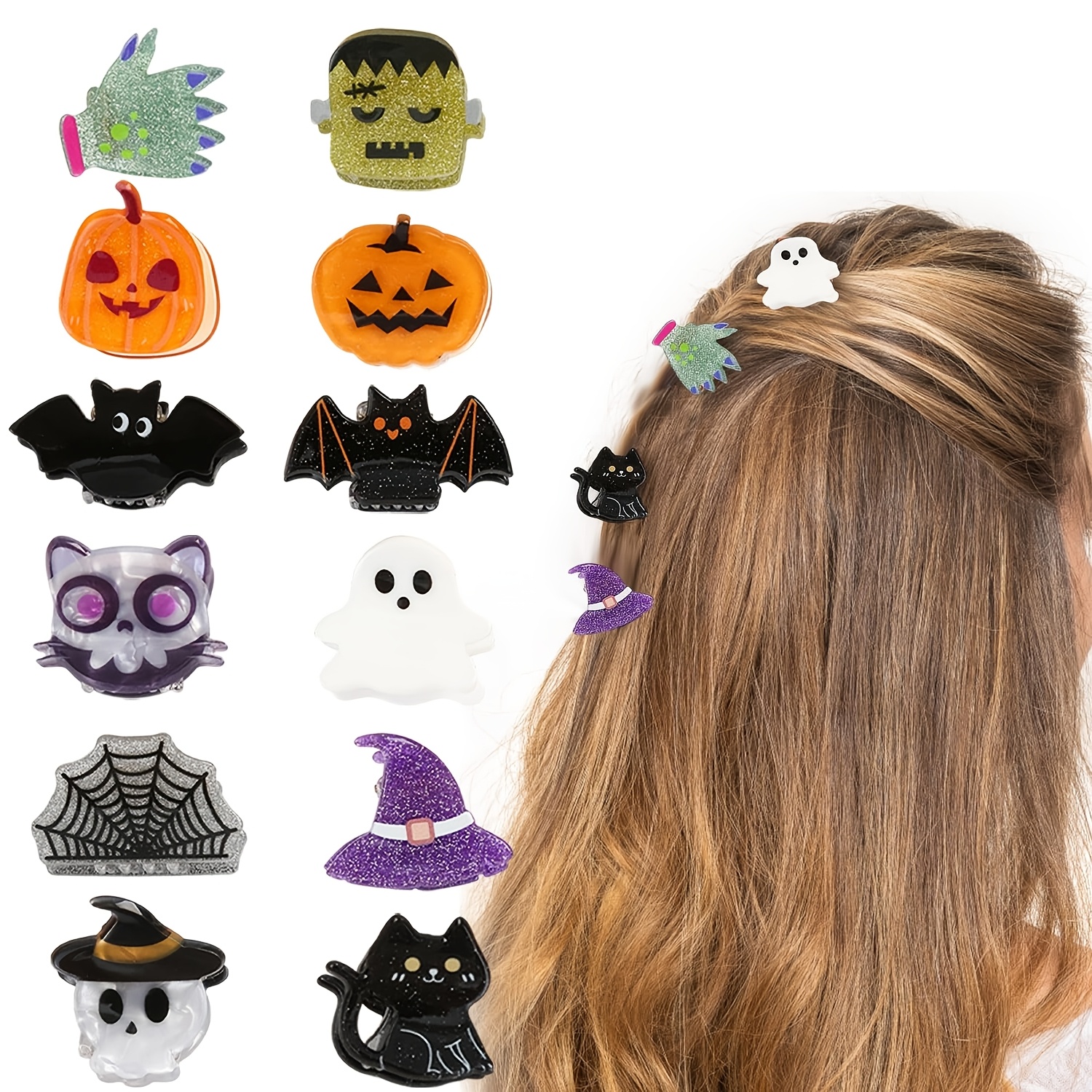 TEMU Halloween Hair Jaw Clips, Non-slip Mini Hair Claws, Pumpkin Bat Themed Hair Barrettes, Styling Hair Accessories For Cosplay Party