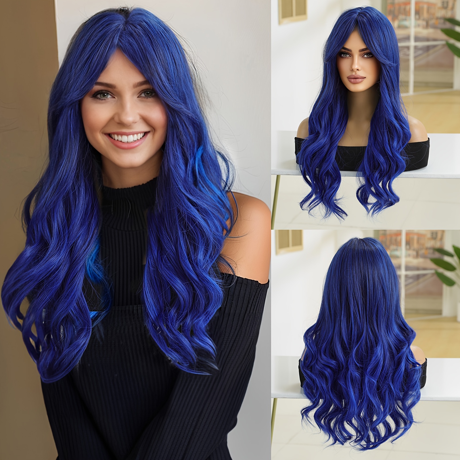 

Women's Sports Style Loose Long Curly Synthetic Wig With Bangs, Tang Long Fiber, Rose Net Cap, Matte High-temperature Resistance, 130% Density - Suitable For All People