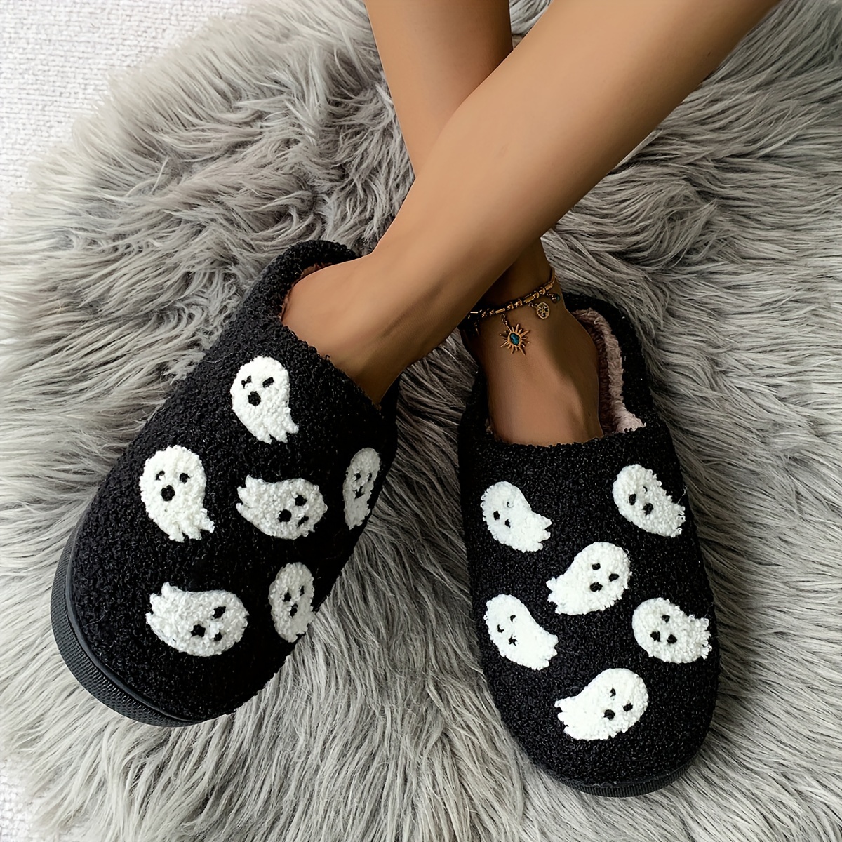 

Pattern Slippers, Casual Slip On Plush Lined Shoes, Comfortable Indoor Home Slippers Suitable For Winter