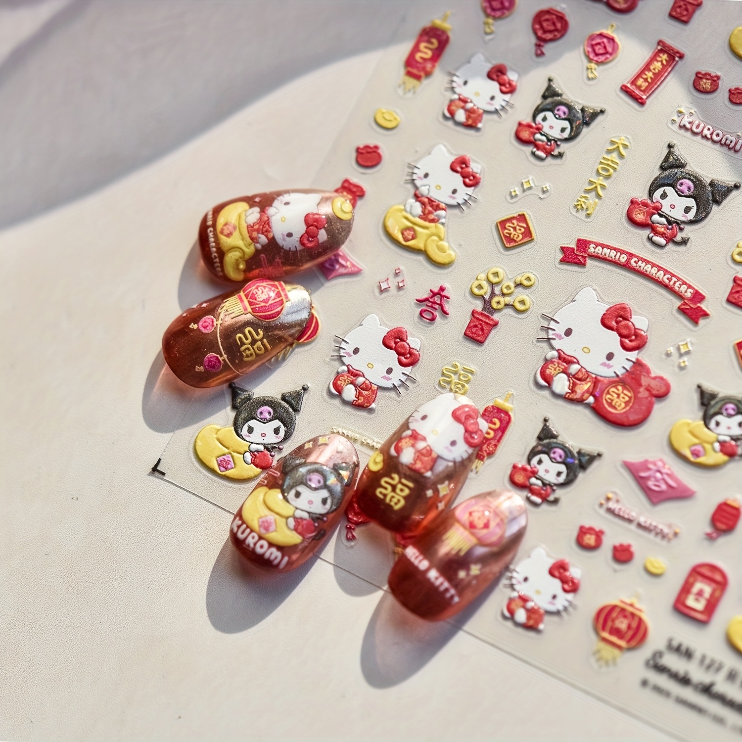 

's Collaboration With Sanrio Features Nail Stickers Chinese , Showcasing Characters Like Hello Kitty, Melody, And Kuromi For Nail Art Decoration.