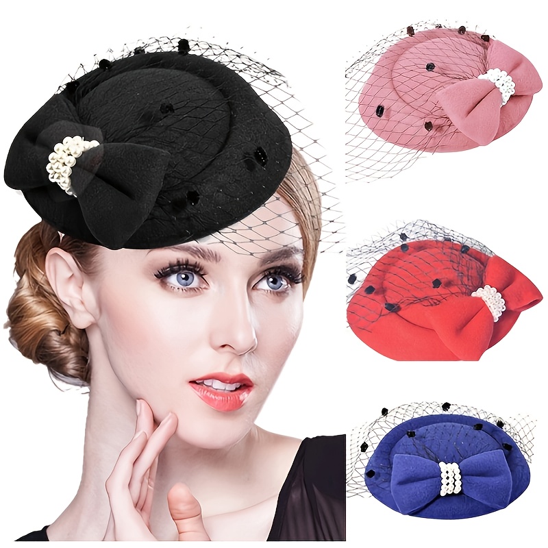 Pillbox Hut Veil Fascinators Hüte 1920er 50er Jahre Vintage Elegant Cocktail Tee Party Kopfbedeckung Für Frauen Hochzeit Halloween, Schwarz, Small Fascinator Damen Schwarz