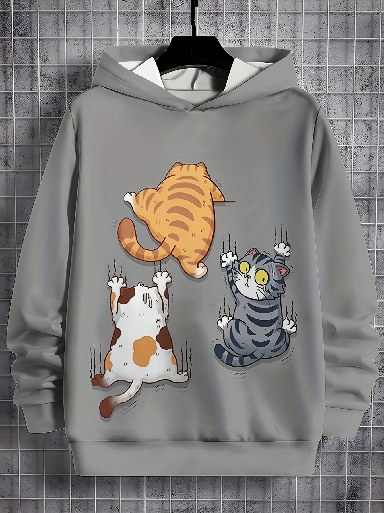 sudadera casual poliéster hombre estampado gato en 3d parte Temu