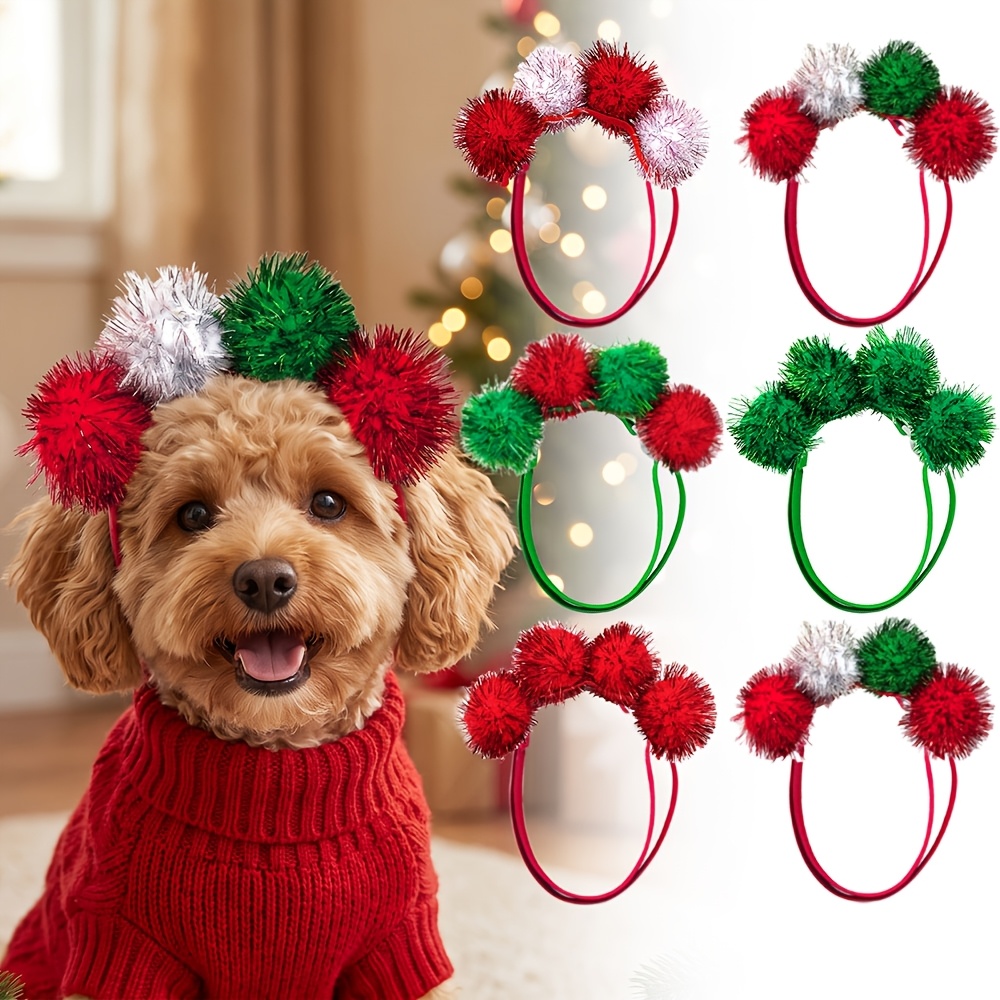 TEMU 3pcs Christmas Pet Headband For Dogs Cats, Xmas Festival Pet Costume Accessory, Cute Festive Decor For Small Medium Puppy Kitten Christmas Wear