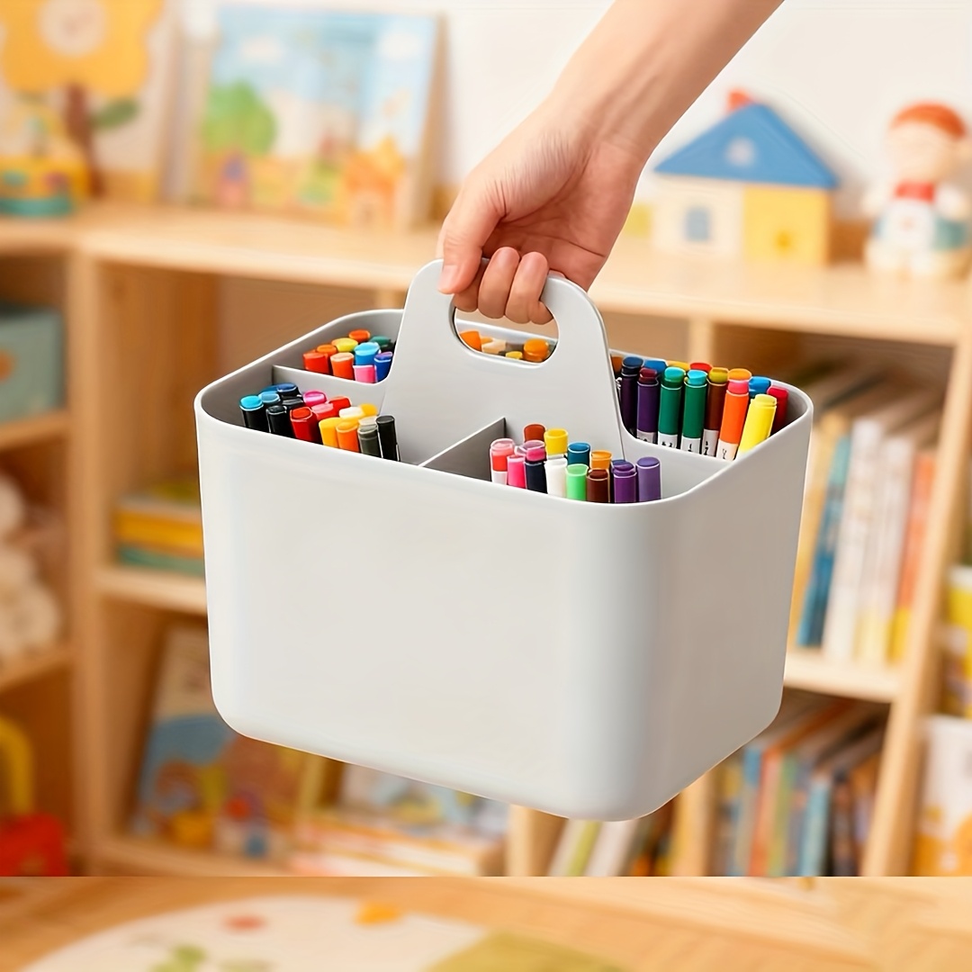 1 portable plastic storage basket with handle lightweight desktop organizer for pencils markers and stationery   in white or pink essential for valentines day