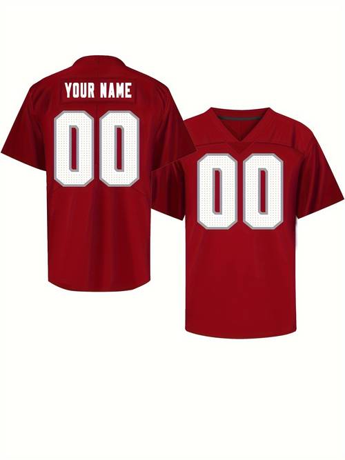 Customized Name And Number Design, Men's Short Sleeve Loose V-neck Embroidery Personalized American Football Jersey, Outdoor Rugby Jersey For Team Training
