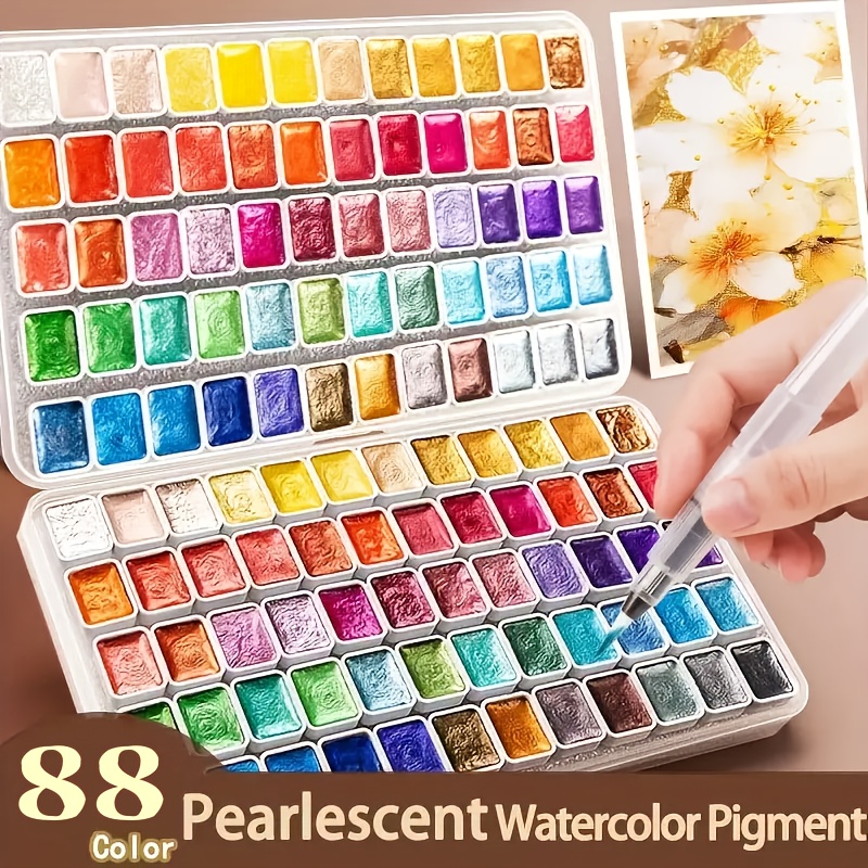 

88- Watercolor Paint Set, & Fluorescent Pigments, Wax-based, Frame Container, 1-10l Capacity, For Artists & Beginners, Includes Brush Pen