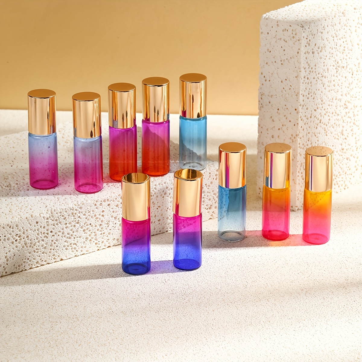 Image of 5/10pcs 0.17oz Refillable Colorful Glass Roller Bottles Empty Essential Oil Perfume Roll On Bottles With Stainless Steel Roller Ball Travel Essentials