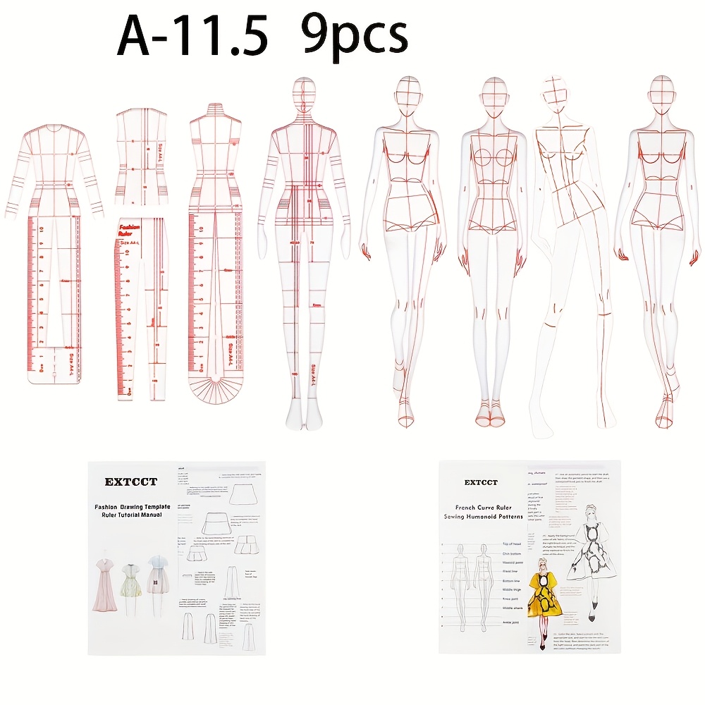 9/5/4pcs Fashion Drawing Template Ruler Set, Women's Sewing Humanoid , Clothing Measuring Curve Rulers, A4 Pattern Paper Drafting, With Operation Guide Included