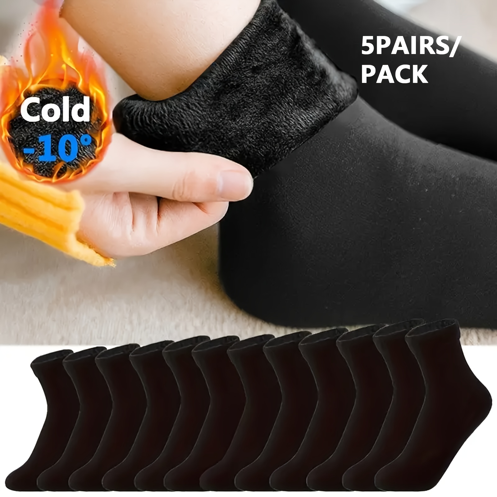 TEMU 5-pair Women's Weather Thermal Socks -10Â°c/14Â°f - Soft, Breathable, Stretchy Winter Socks For Daily And Formal Wear - Random Assortment Of