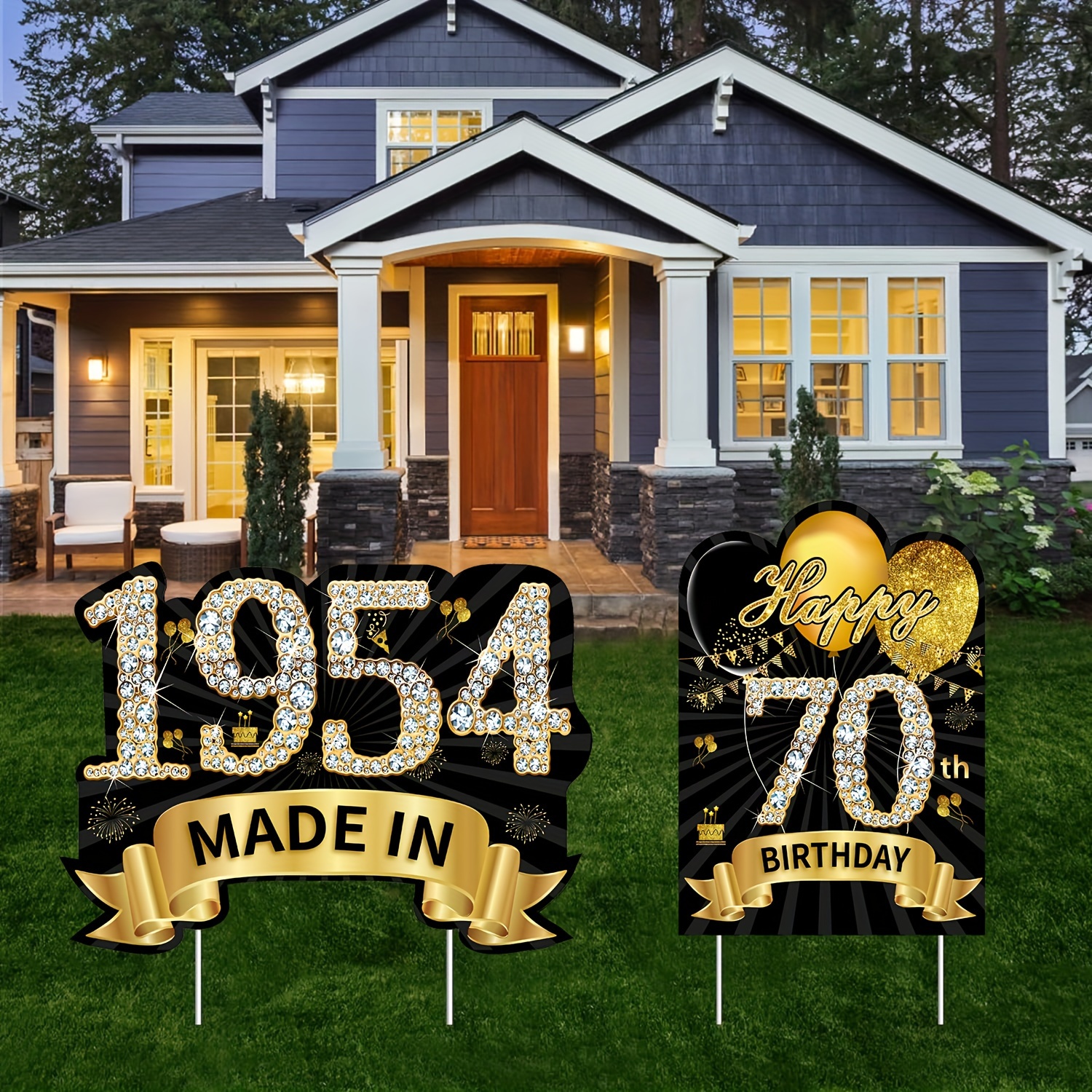 

2pcs Black Golden 70th Birthday Yard Sign Decorations For Women/man, Happy 70th Birthday, Made In 1954 Lawn Sign, Party Supplies, Happy Seventy Year Old Birthday Yard Decor With Stakes