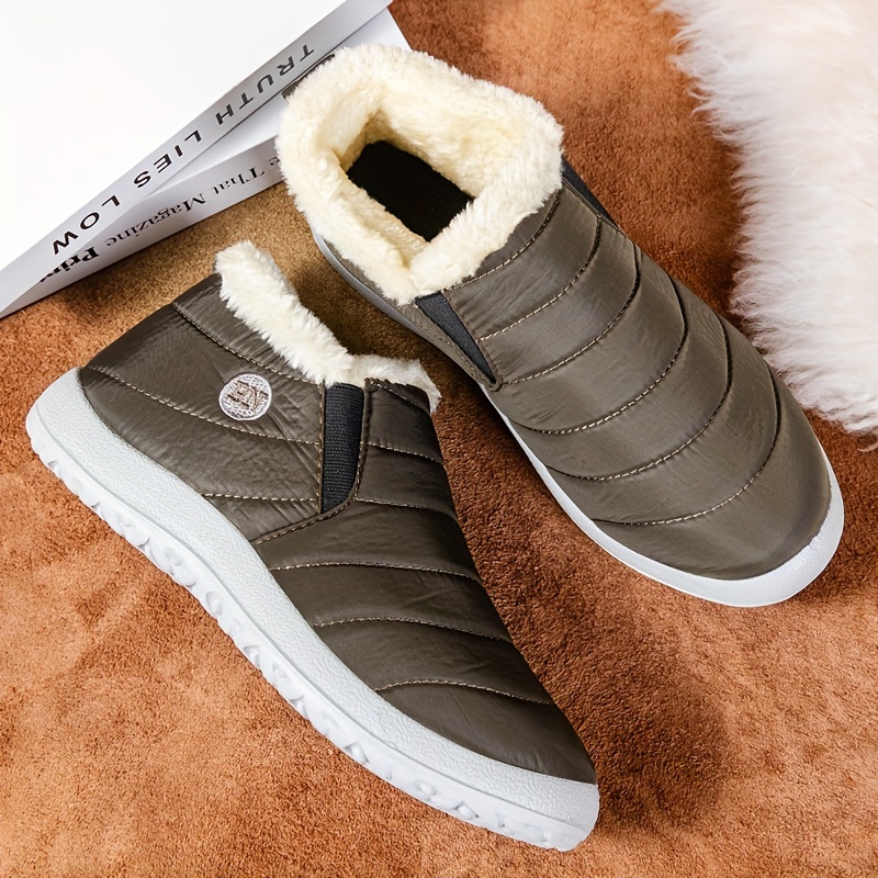 womens cozy slip on ankle boots waterproof warm fleece lined winter shoes with flat heel solid color details 0