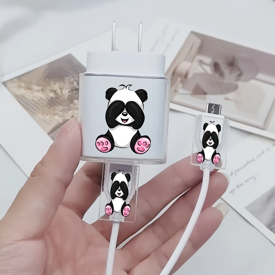 

Cute Panda Pattern 3-piece Set Transparent Charger Protector Cover For Samsung 25w, Tpu Charger And Cable Organizer Cases For Galaxy Phone , Gift-ready Cable Protector Sleeves