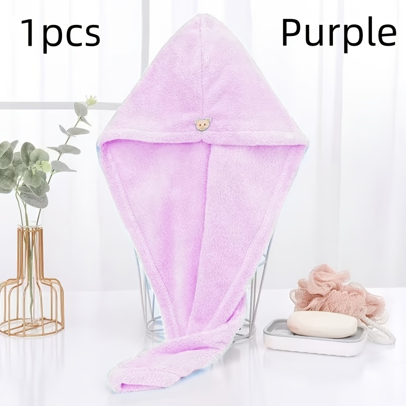 TEMU 1pc Women's Quick-dry Towel Headband - Coral Fleece Absorbent Bath Cap, Soft , Pink And Purple Combination, Modern Bathroom Accessory, Suitable
