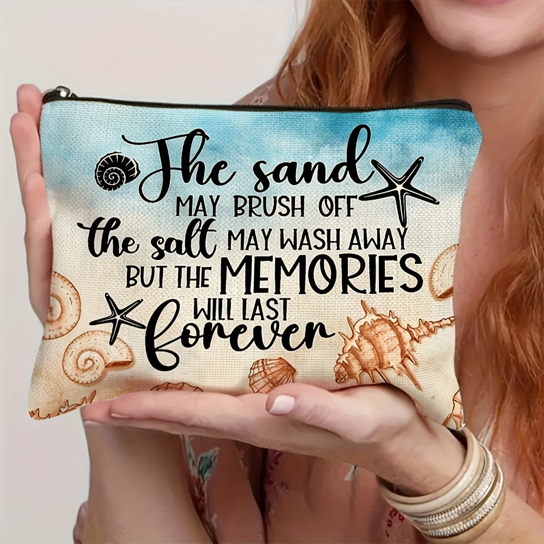 TEMU 1pc Beach-themed Starfish Makeup Bag &ndash; " May , But " Design, Unisex Travel Cosmetic & Toiletry Organizer, Portable Storage Bag With Seashell & Starfish Illustrations, Mixed Colors