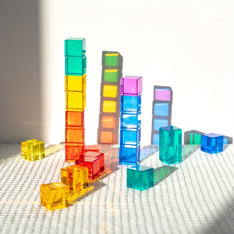 

Rainbow Acrylic Building Blocks - Creative Transparent Cube Puzzle Toy For Ages 14+ | Novelty Educational Playset (colors Vary) Interactive Set