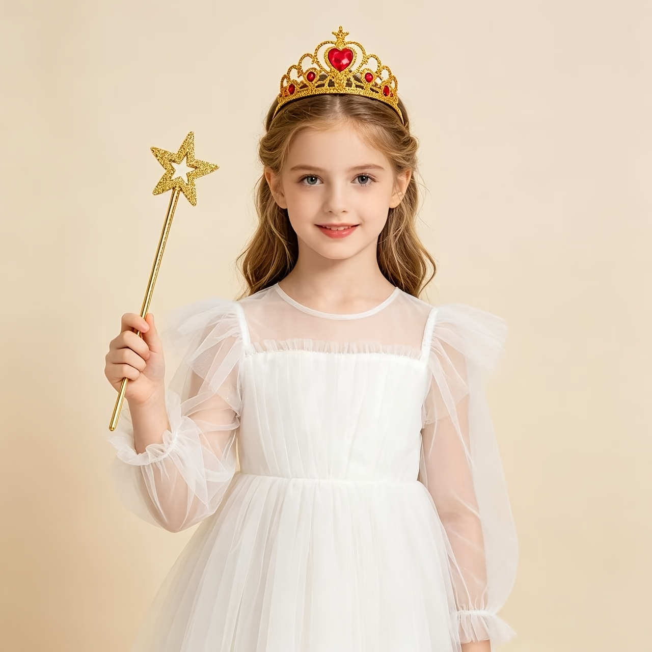 7 Sets Silvery Or 5 Sets Golden Star Wand And Heart Crown Set