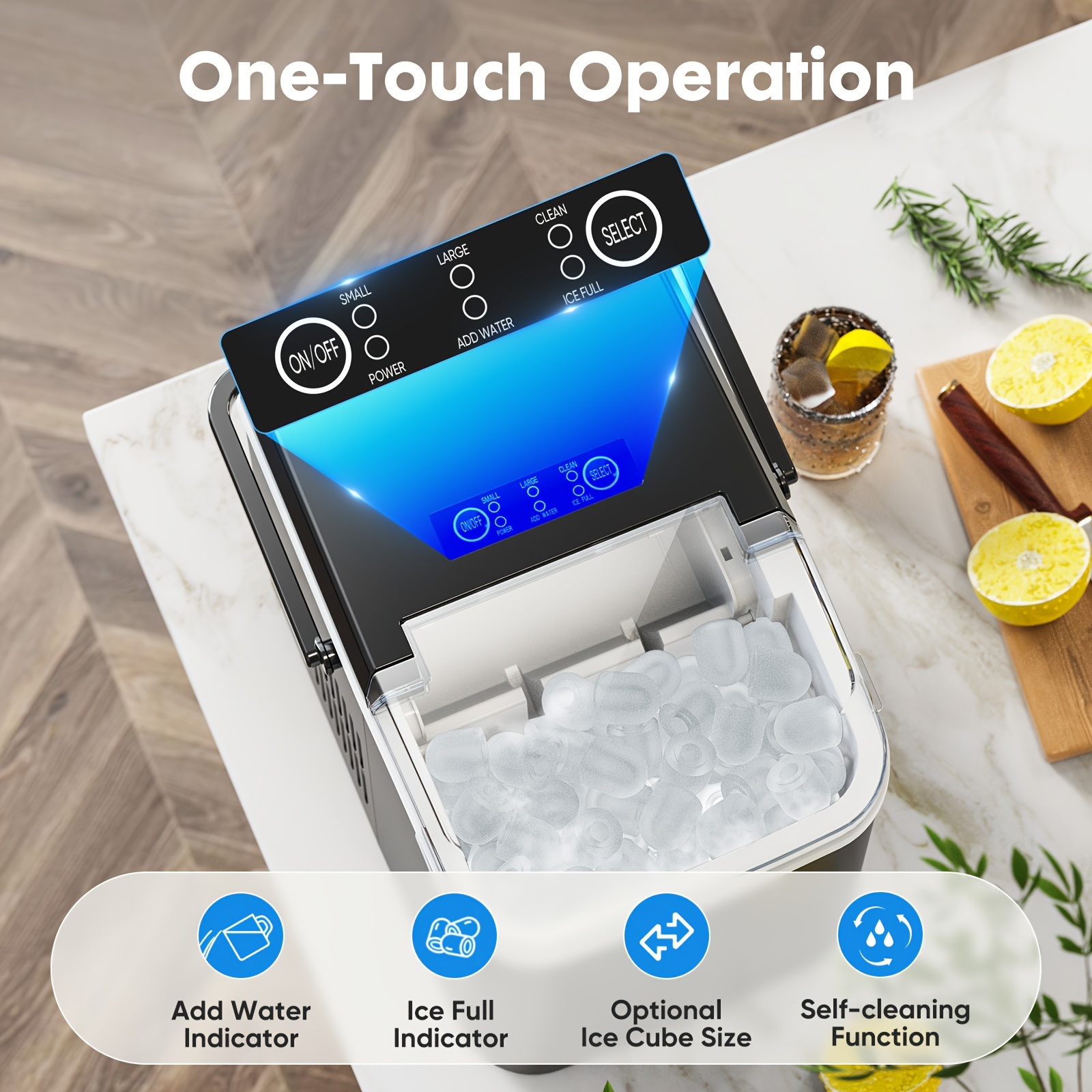 dumos portable outdoor ice maker countertop low noise one touch operation effective ice making creates 26lbs ice in   portable self cleaning function ice machine details 2