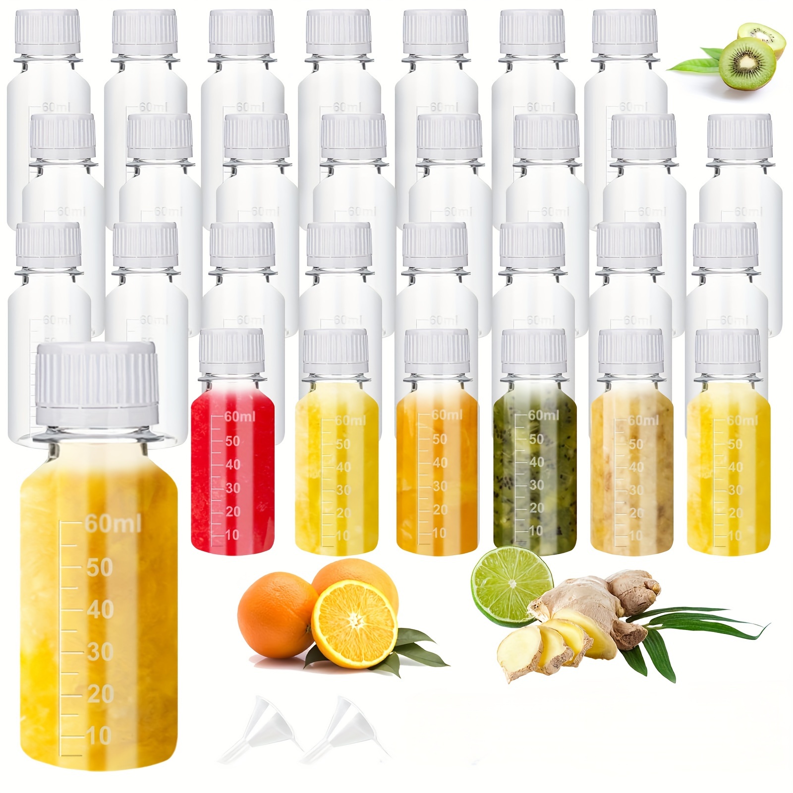 6/12 Stück 60ml Plastikflaschen Kleine Shot-Flaschen mit Deckel Ingwer Shot Flaschen mit Verschluss Mini Klare Plastikflaschen für * Plastik Mini Flaschen mit Auslaufsicheren Deckeln Wiederverwendbar,