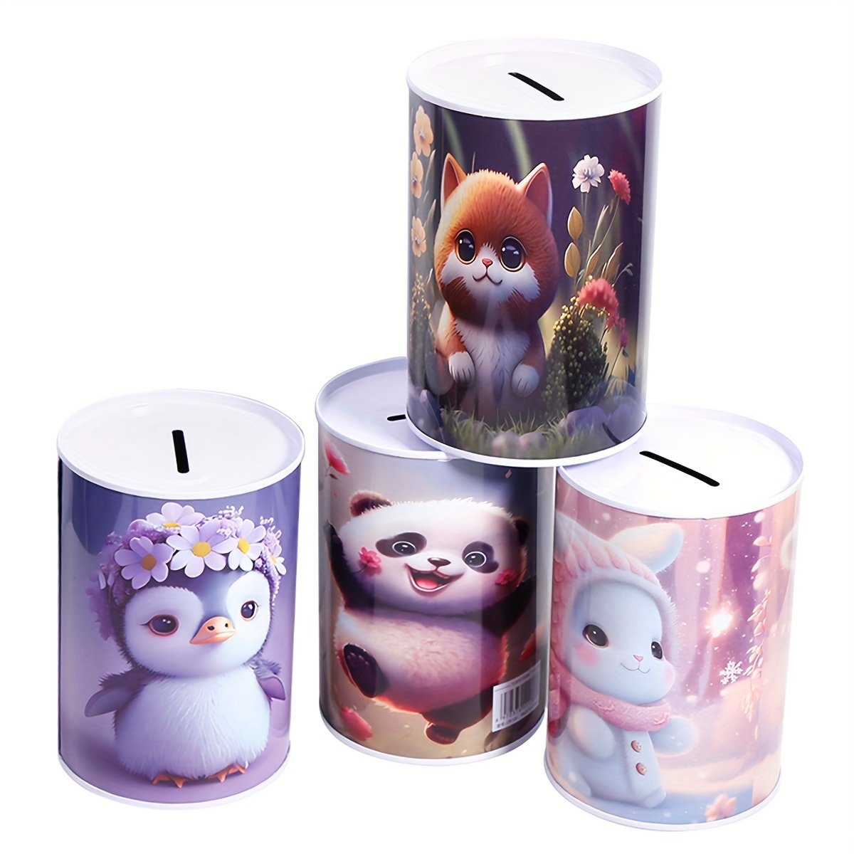 

Modern Iron Money Saving Bank With Snap Closure - Cylindrical Decorative Featuring Adorable Animal Designs - 1pc Random