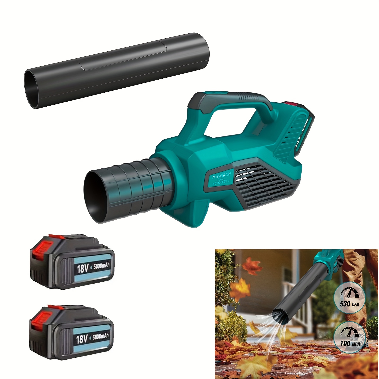 Image of Lightweight Leaf Blower 420w For Makita 18v 2x 5.0ah Battery, 150mph Electric Leaf Blower, Dust Cleaner Handheld Blowers For Patio, Blowing Leaves