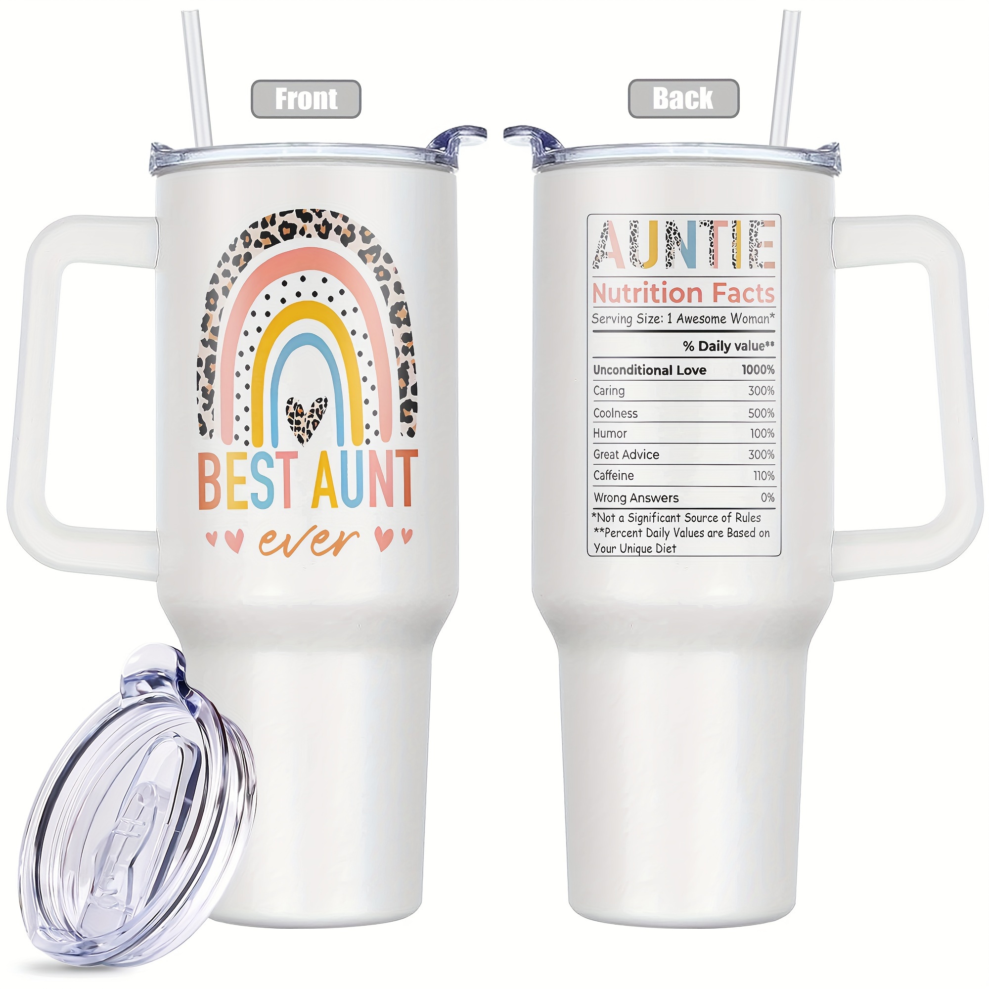 

Aunt Gift Tumbler - 40 Oz Metal Mug, Reusable, Multipurpose, Hand Wash Only - Perfect Birthday, Christmas, New Aunt Gifts From Niece Or Nephew - No Electricity Required