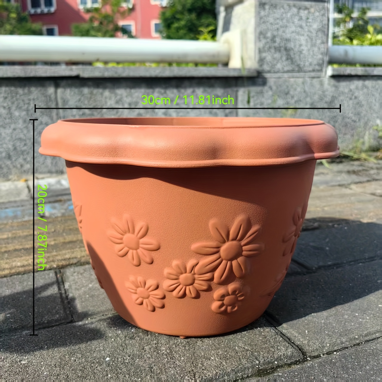 12 inch 8 2in large flower pot with drainage hole terracotta   planter with 3d floral texture lightweight decorative garden pots for outdoor indoor plants