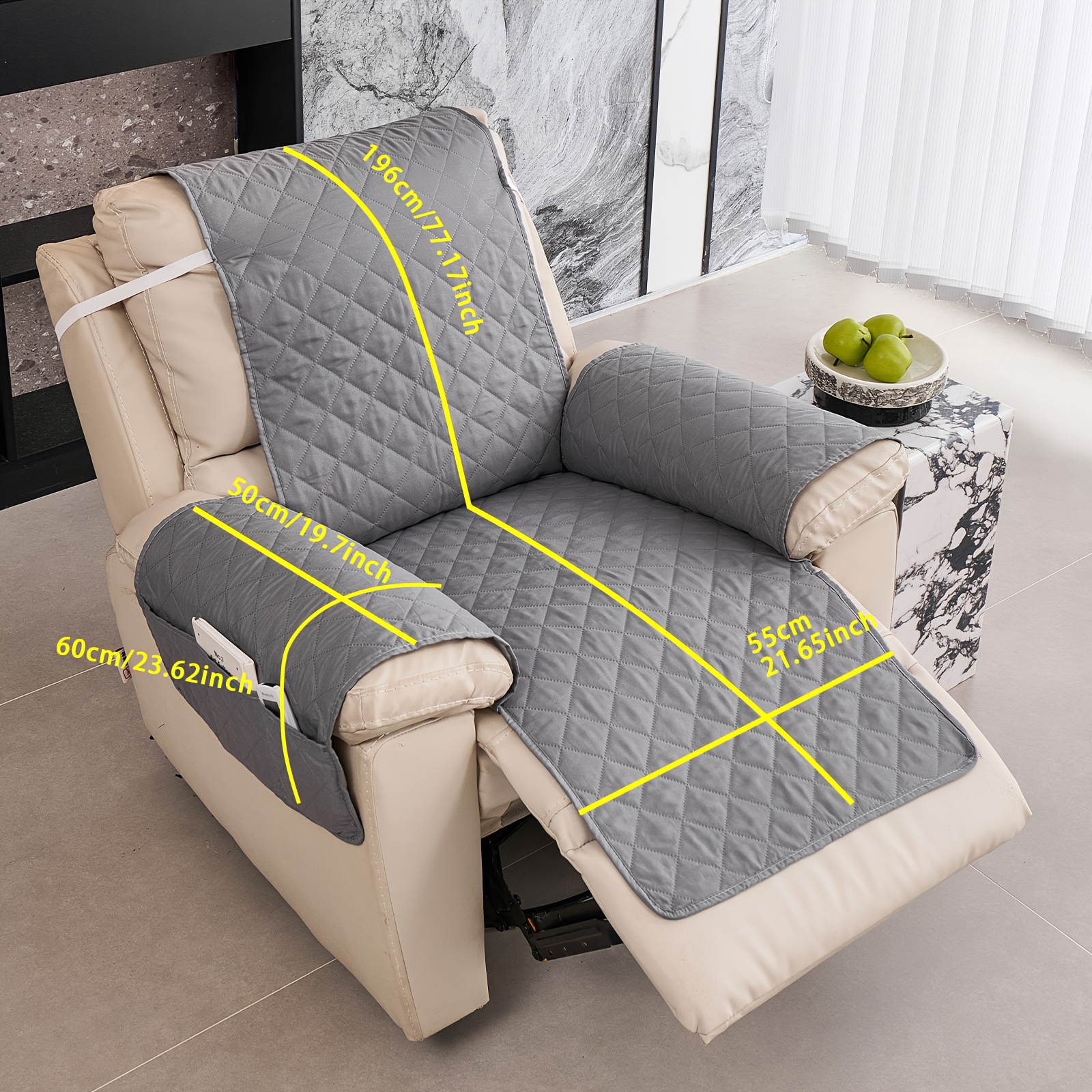 TEMU 1pc Sofa Cover With Ultrasound Process; Sofa Cover With Plaid Pattern; With Bandage; With Pocket; Washable Sofa Cover Living Room Furniture