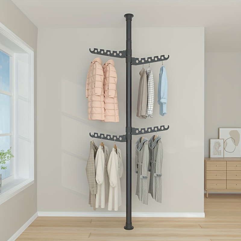 

No-drill Telescopic Clothes Hanger - Metal, Design For Bedroom, Balcony & Living Room Storage