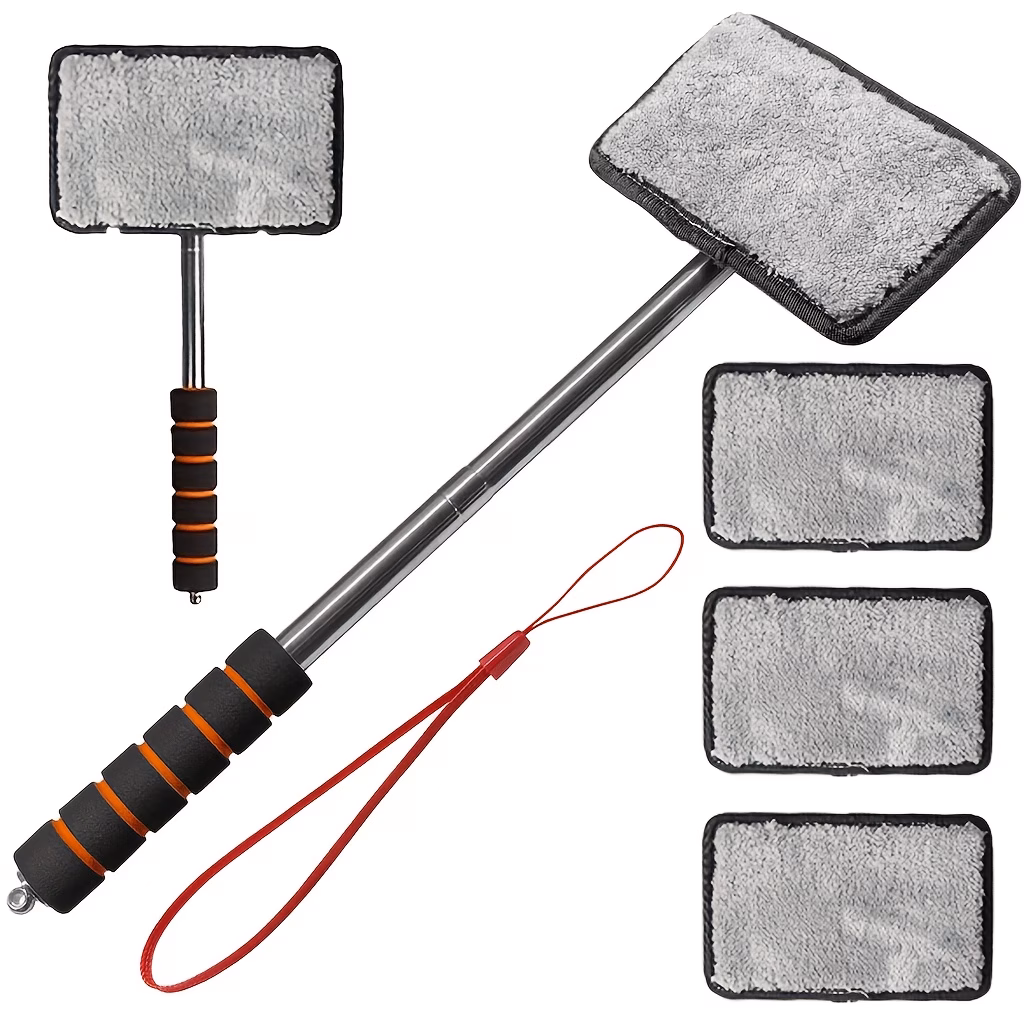 4pcs Car Glass Brush And Replacement Cloth, with Retractable...