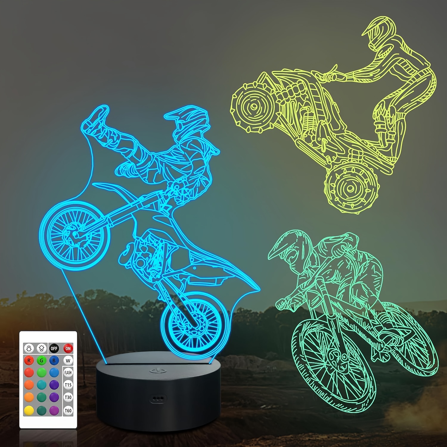 Dirt Bike Gift 3d Night Light, 16 Colors Remote Control Motorcycle Lamp, Led Dirtbike Decor Toys For Boys Girls Room Birthday Xmas Christmas Gifts For Kids