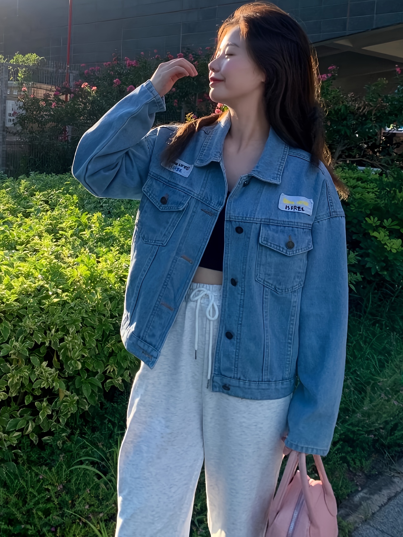 Plain Washed Blue Long Sleeve Denim Jacket, Women's Denim Jeans Clothing