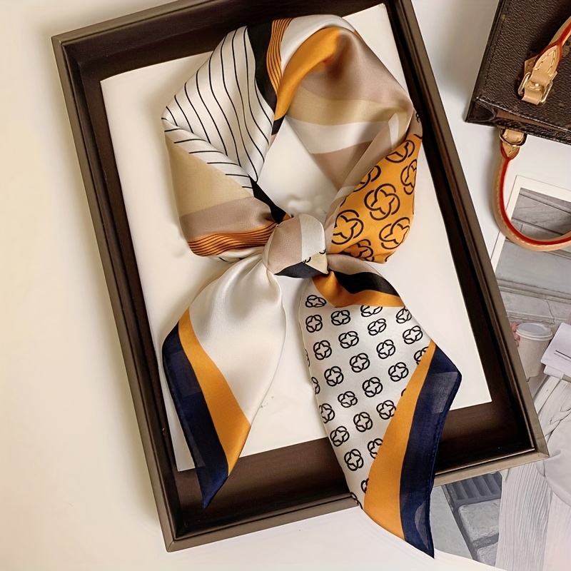 E-shop 1 Stück Blumenstreifenmuster Quadratischer Schal, Material, Handgefühl, Leicht und Atmungsaktiv, Geeignet für Frühling Sommer Herbst,