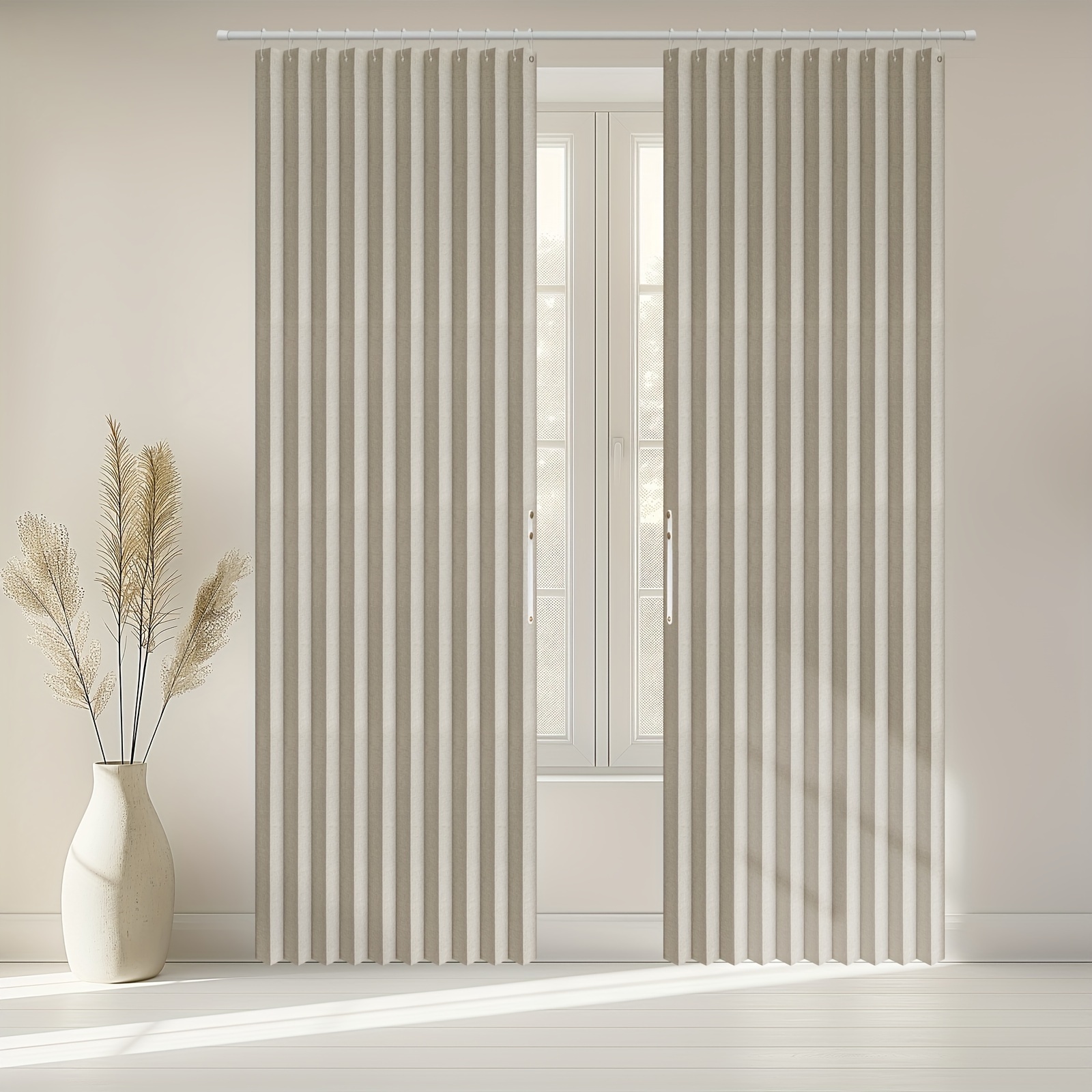 

100% Blackout Door Curtains Fabric Folding Curtain Accordion Curtain Invisible Suitable For And Other (cream White 98" W X 106" L) .