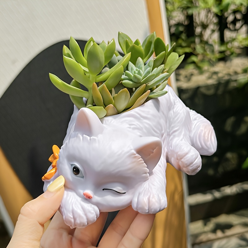 1pc cartoon lying cat flower pot resin material - Temu Switzerland