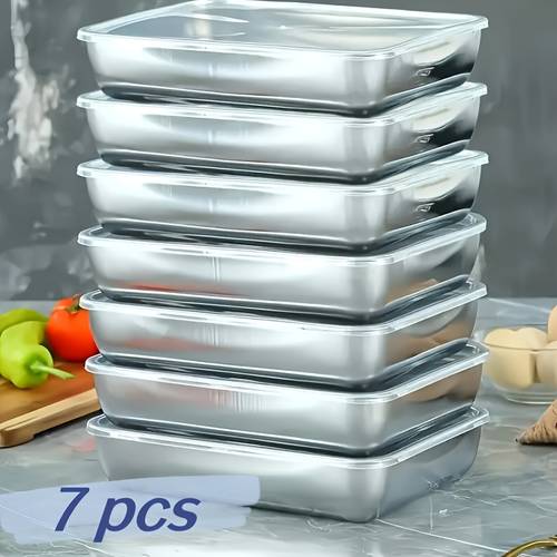 7pcs stainless steel travel and takeout food containers stackable with sealed lids microwave safe square suitable for salad storage kitchen organization refrigerator freshness freezer safe multifunctional meal box
