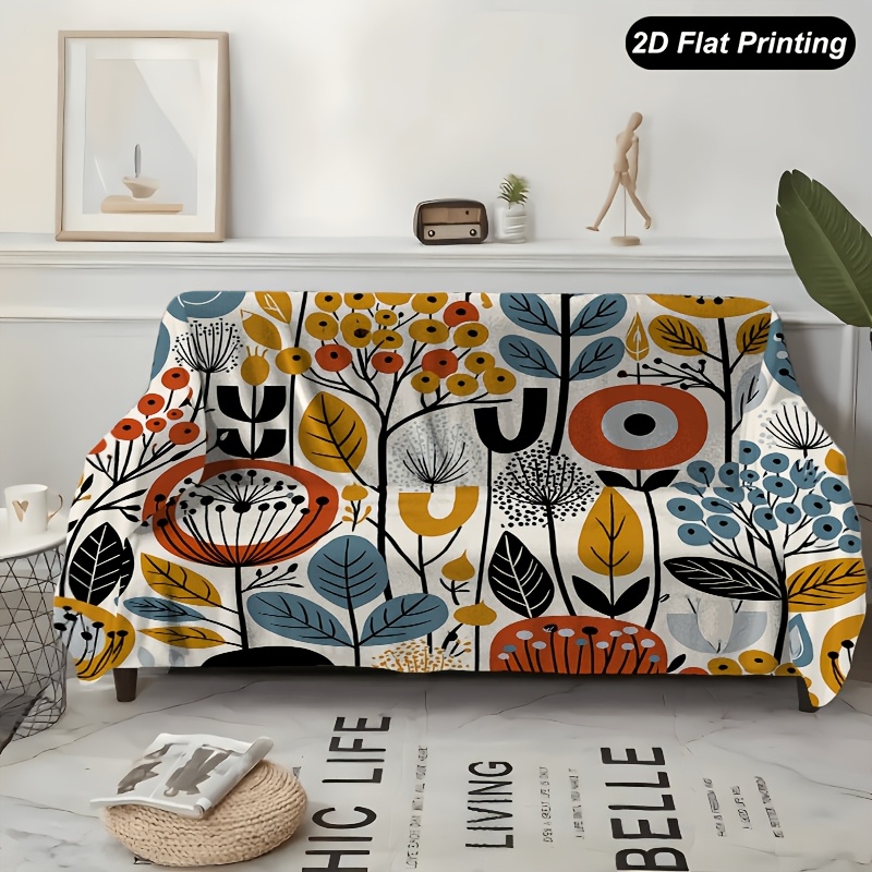 TEMU 1pc Colorful Botanical Pattern Sofa Polyester Slipcover For 1-4 Seater Sofas, Perfect For Living Room, Bedroom,or Office Decor, Festive Accent,
