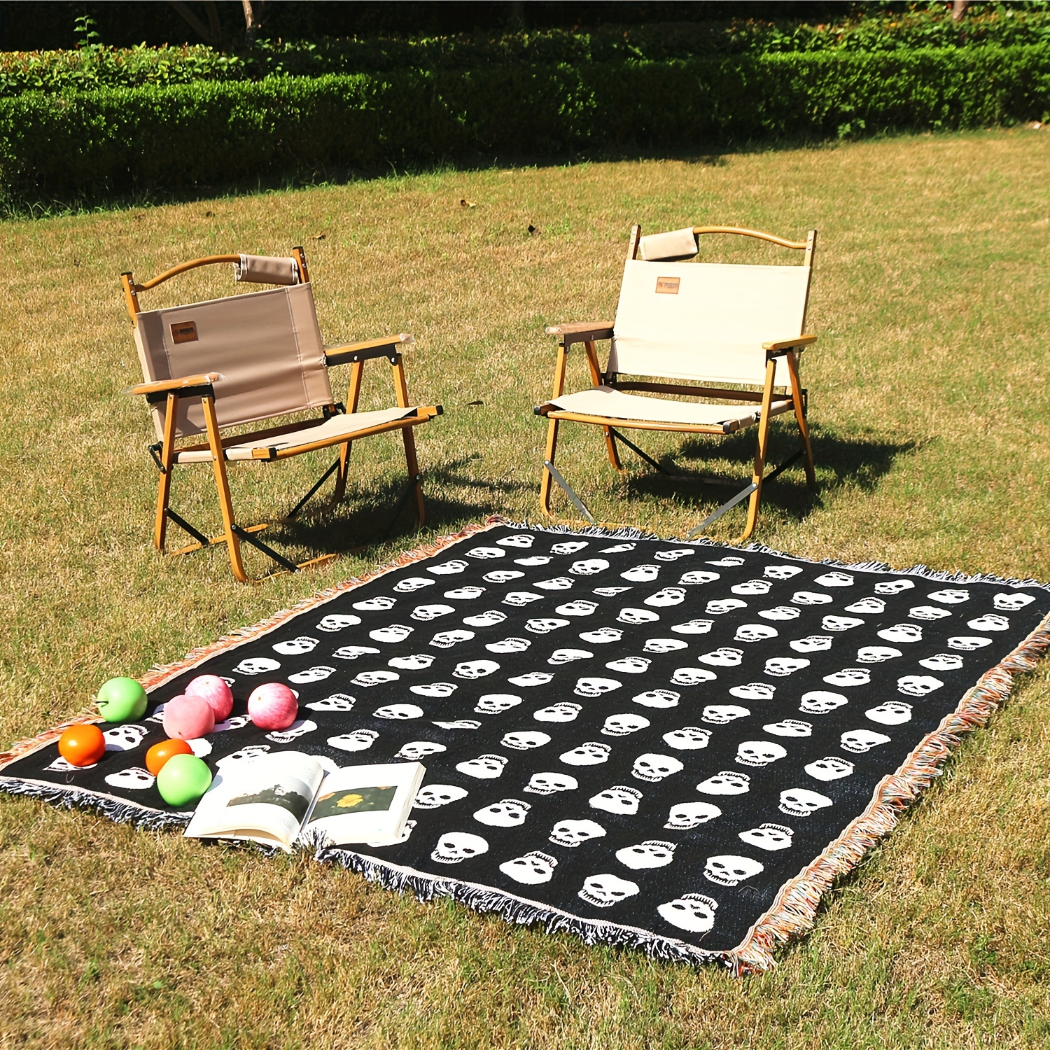 

Bohemian Knitted Outdoor Camping Halloween White Print Tassel Blanket Suitable For Casual Picnic Hanging Carpet Sofa Blanket Multifunctional Blanket