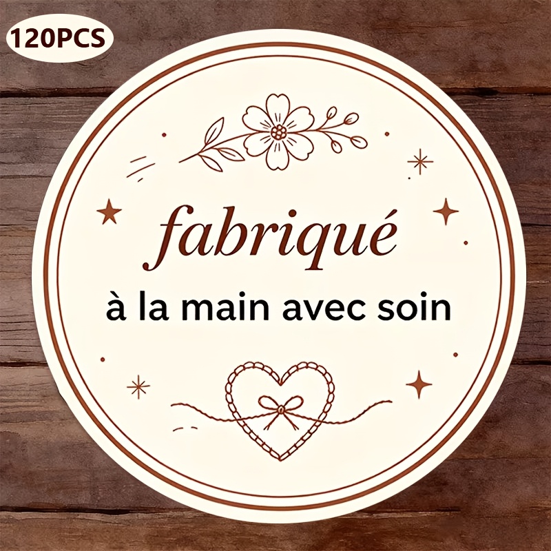TEMU 120 autocollants ronds faits main "", avec " avec soin", de fleurs au trait et de cœurs, parfaits pour , les étiquettes de boîtes-cadeaux faites