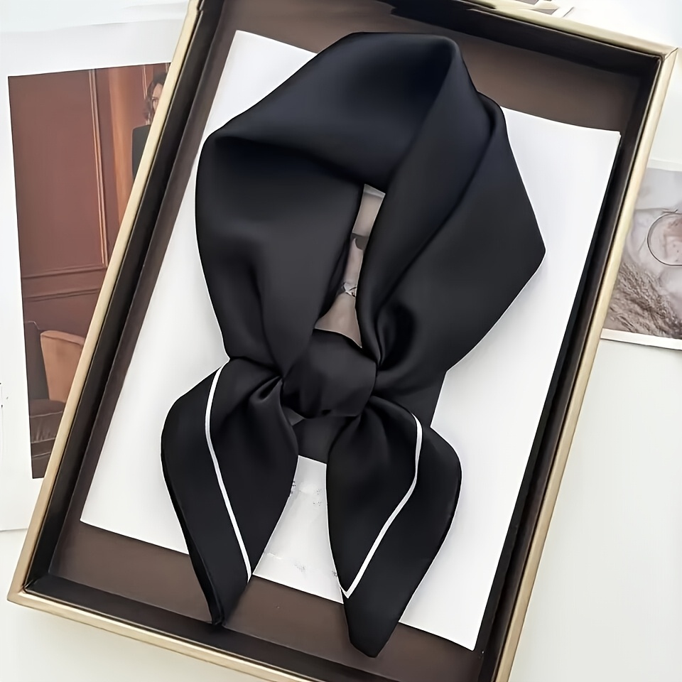 TEMU Elegant Black Square Scarf For Women - 70x70cm | Breathable And Decorative, Perfect For Casual Occasions, Or Neck Wrap, Versatile Fashion