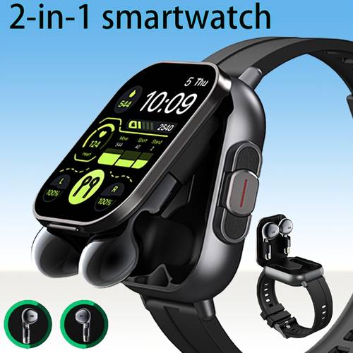 2025 latest smartwatch with 2 01 square screen full touch 2 in 1 wireless earphones fitness music weather updates multiple exercise remote camera control stopwatch calculator usb charging