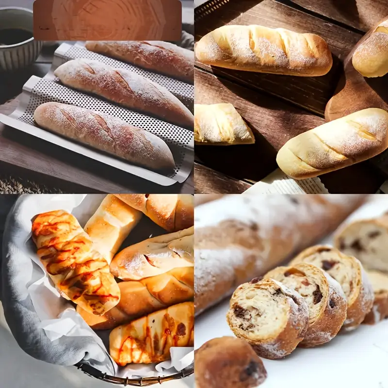 professional bakery results heavy duty carbon steel french bread pan with non stick surface perforated slots 3 slot baguette pan for home commercial kitchens artisan loaves italian bread everyday thanksgiving baking easy durable bakeware cooking enthusiasts Product details 3