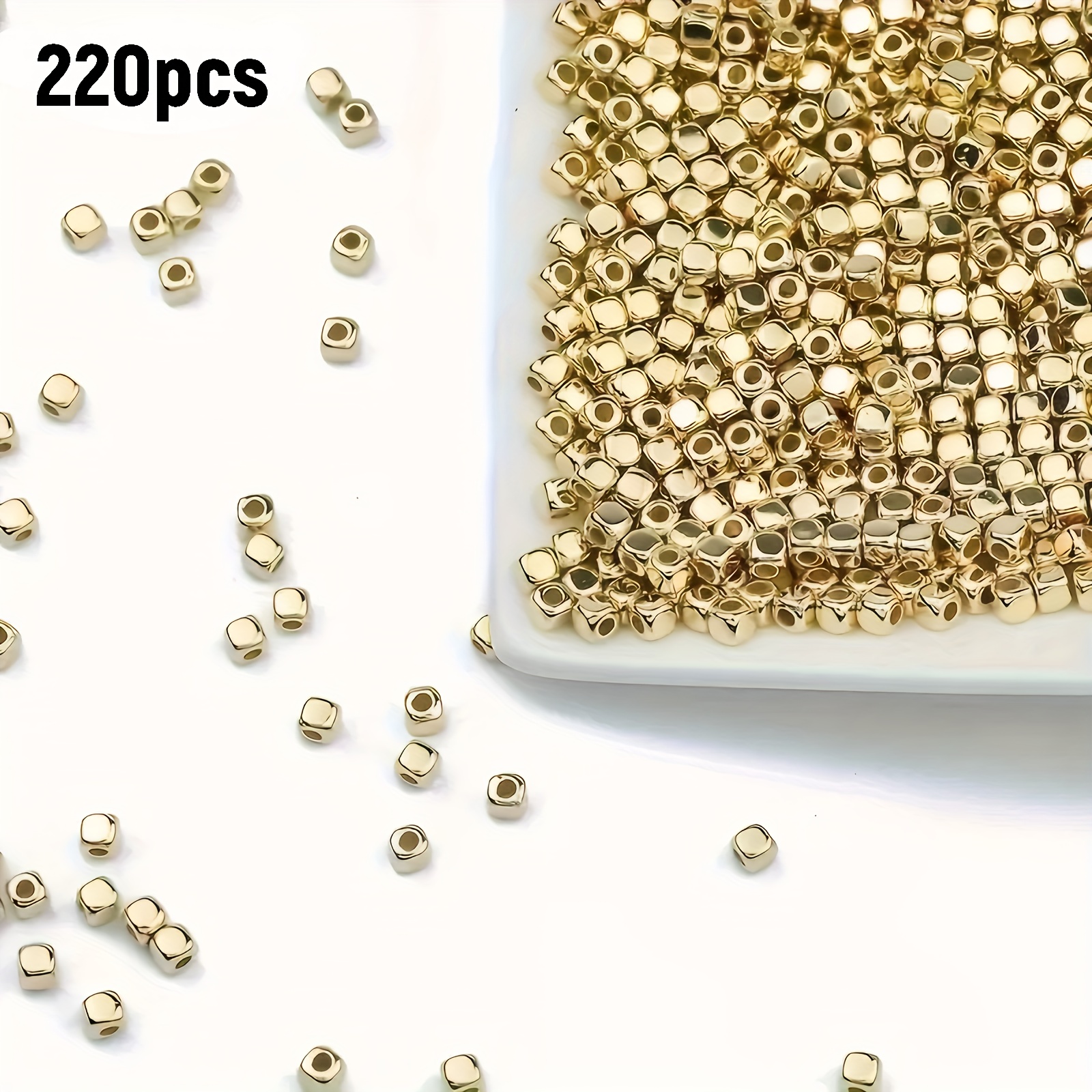 E-shop 220 Stück 4mm Quadratische Goldene Silberne Acryl Lose Perlen für Schmuckherstellung Armband Halskette Handgefertigte Bastelbedarf