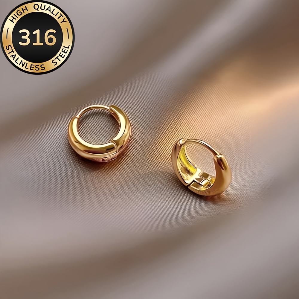 Hypoallergenic French Stainless Steel Hoop Earrings, 18K Gold Plated Anti-Fading
