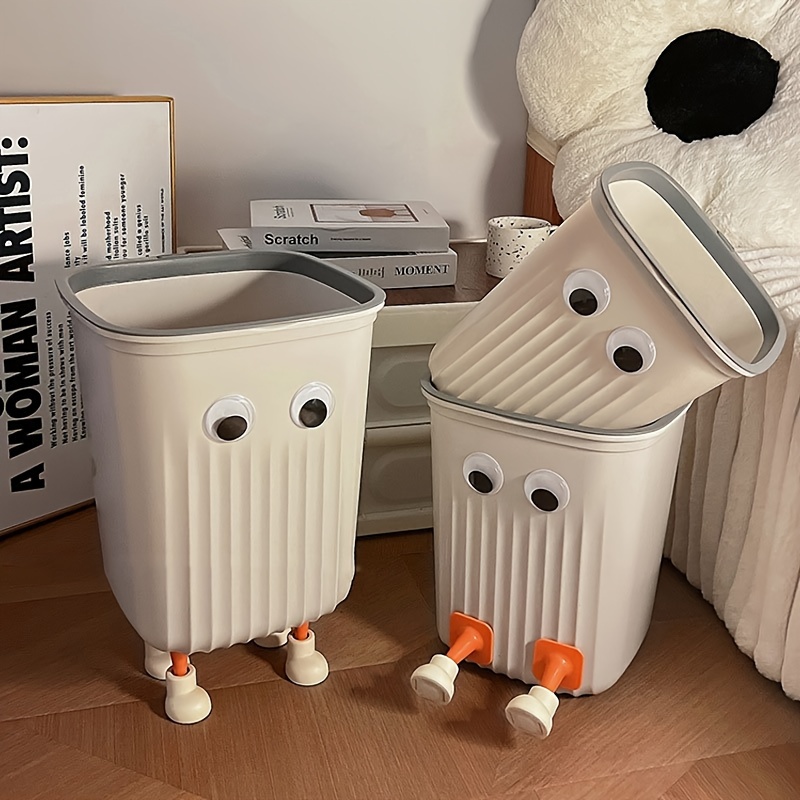 

1pc Fun Cartoon Creative Trash Can, High Aesthetic Plastic Waste Bin, Ideal For Bedroom & Living Room Decor, Quirky Design